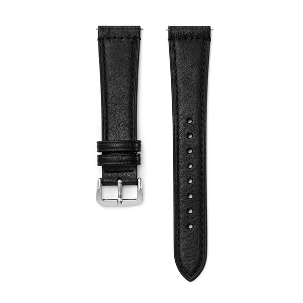 Black leather bracelet with steel buckle