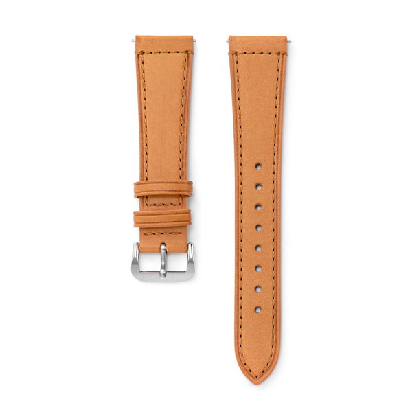 Tanned leather bracelet with steel buckle