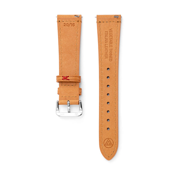 Tanned leather bracelet with steel buckle